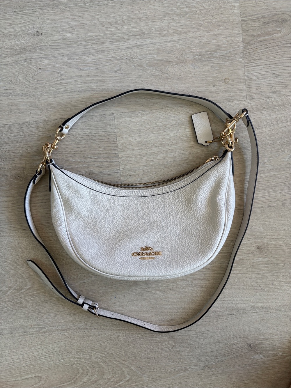 Coach Cream Pebbled Leather Crescent Shoulder Bag with Gold Hardware